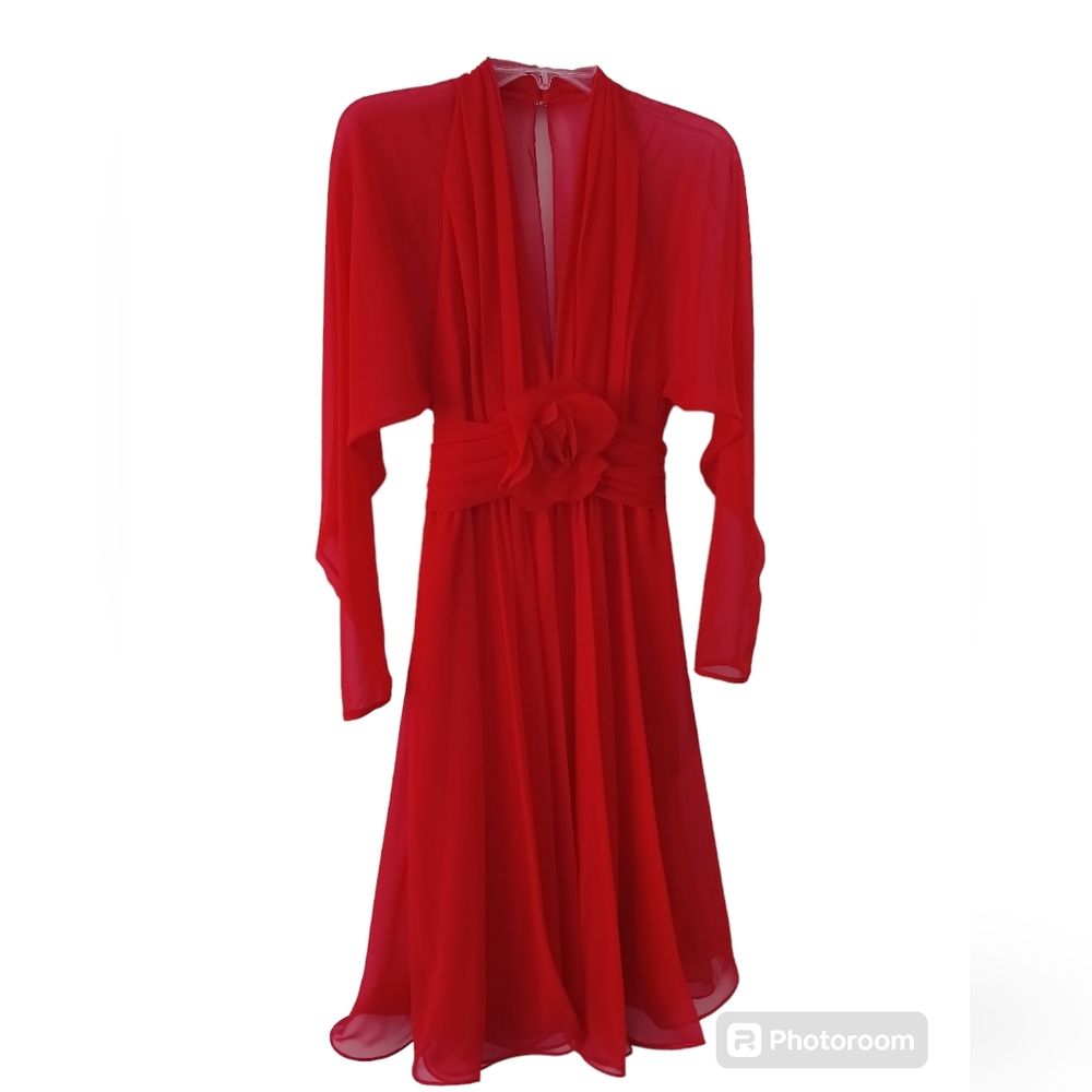 Vintage Farinae Red Rose Dress